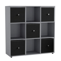 Urbn-Living 9 Cube Grey Wooden Bookcase Shelving Unit With 5 Collapsible Fabric Drawers Black - thumbnail 1