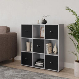 Urbn-Living 9 Cube Grey Wooden Bookcase Shelving Unit With 5 Collapsible Fabric Drawers Black - thumbnail 3