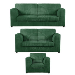 Furnishings For Less UK Luxor Jumbo Cord 3 + 2 + 1 Fabric 3 Piece Sofa Suite - Fullback Green - thumbnail 1