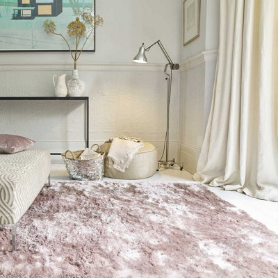 Pink Shaggy Plain Modern Handmade Rug For Living Room And Bedroom-140Cm X 200Cm - image 1