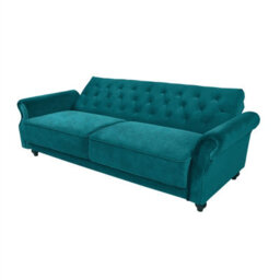 3 Seater Sofa Bed,  225Cm Velvet Click Clack Sofa Bed With Solid Wood Legs - Blue - thumbnail 5