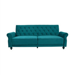 3 Seater Sofa Bed,  225Cm Velvet Click Clack Sofa Bed With Solid Wood Legs - Blue - thumbnail 6