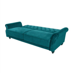 3 Seater Sofa Bed,  225Cm Velvet Click Clack Sofa Bed With Solid Wood Legs - Blue - thumbnail 2