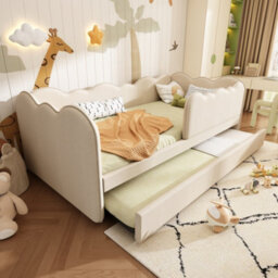 Matteo Beige Linen Upholstered Daybed With Pull-Out Trundle - 3Ft Single Sofa Guest Bed For Kids & Adults - thumbnail 7