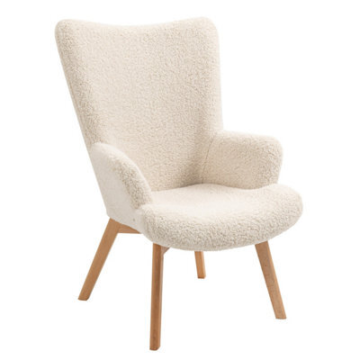 Nordlys Solid Wood And White Bouclé Lounge Chair Modern Design Style Living Room - image 1