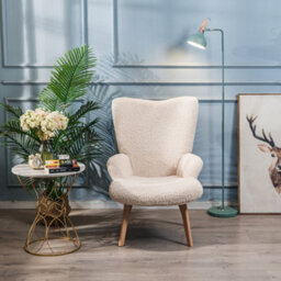Nordlys Solid Wood And White Bouclé Lounge Chair Modern Design Style Living Room - thumbnail 5