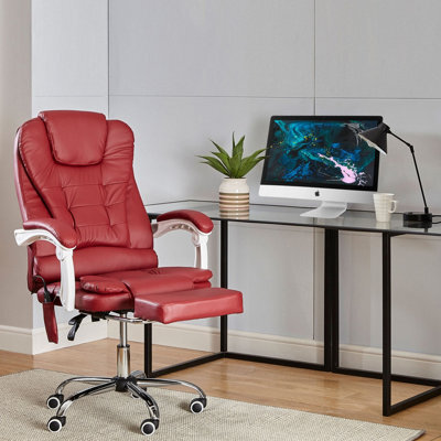 Neo Burgundy Faux Leather Office Computer Recliner Massage Chair With Footrest