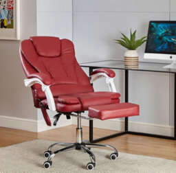 Neo Burgundy Faux Leather Office Computer Recliner Massage Chair With Footrest - thumbnail 3