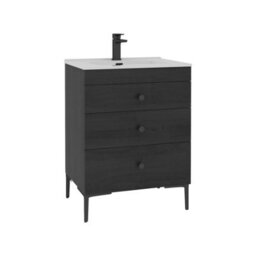 Royal Bathrooms Royal Bathroom Verona 600mm Black Woodgrain 3-Drawer Floor Standing Bathroom Vanity Unit With Ceramic Basin & Matt Black Knob - thumbnail 6