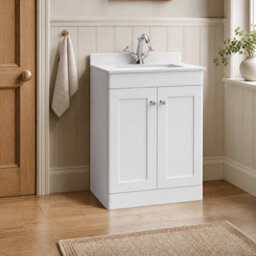 Balterley Swynnerton Traditional 2 Door Floor Standing Vanity Unit With Marble Basin, Satin White, 600mm - thumbnail 4