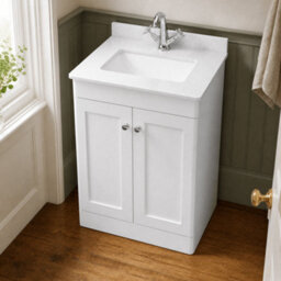 Balterley Swynnerton Traditional 2 Door Floor Standing Vanity Unit With Marble Basin, Satin White, 600mm - thumbnail 3