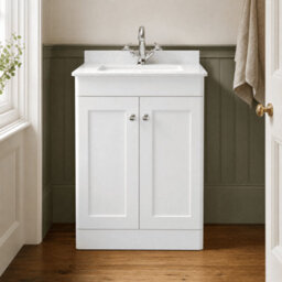 Balterley Swynnerton Traditional 2 Door Floor Standing Vanity Unit With Marble Basin, Satin White, 600mm - thumbnail 2