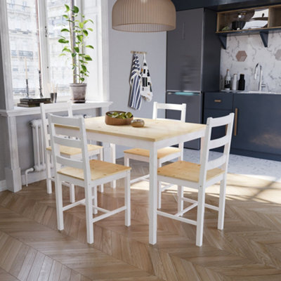 Lassic Vida Designs Yorkshire White & Pine Solid Pine 4 Seater Dining Set With 4 Chairs - image 1