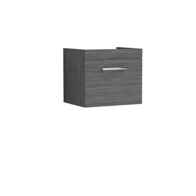 Hudson Reed Athena Wall Hung 1 Drawer Vanity Unit 500mm-Anthracite Woodgrain - image 1