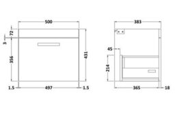 Hudson Reed Athena Wall Hung 1 Drawer Vanity Unit 500mm-Anthracite Woodgrain - thumbnail 2