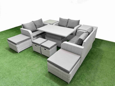 Fimous 10 Pcs Rising Dining Table Set Inclining Love Sofa Seat 2 Big Footstool 2 Small Stool 2 Side Table Light Grey - image 1