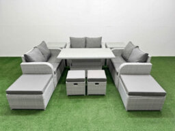 Fimous 10 Pcs Rising Dining Table Set Inclining Love Sofa Seat 2 Big Footstool 2 Small Stool 2 Side Table Light Grey - thumbnail 2