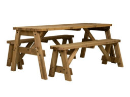 Arbor Garden Solutions Victoria Rounded Space Saving Picnic Table Benches Set (8Ft, Rustic Brown)