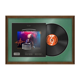 "AK Frames 25X17"" Walnut Classic Vinyl Record Frame With Emerald Mount For 12 Inch Lp Cover & Disc - Overlapped Design"
