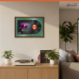 "AK Frames 25X17"" Walnut Classic Vinyl Record Frame With Emerald Mount For 12 Inch Lp Cover & Disc - Overlapped Design" - thumbnail 5
