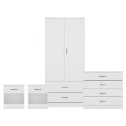 Lassic Vida Designs Riano 4 Piece Bedroom Set (1 Drawer Bedside Chest, 4 Drawer Chest, 2 Door 2 Drawer Wardrobe), White - thumbnail 8