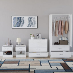 Lassic Vida Designs Riano 4 Piece Bedroom Set (1 Drawer Bedside Chest, 4 Drawer Chest, 2 Door 2 Drawer Wardrobe), White - thumbnail 2