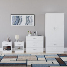 Lassic Vida Designs Riano 4 Piece Bedroom Set (1 Drawer Bedside Chest, 4 Drawer Chest, 2 Door 2 Drawer Wardrobe), White - thumbnail 7