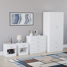 Lassic Vida Designs Riano 4 Piece Bedroom Set (1 Drawer Bedside Chest, 4 Drawer Chest, 2 Door 2 Drawer Wardrobe), White - thumbnail 6