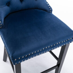 HomeTouch Set Of 6 Velvet Bar Stools Kitchen Breakfast With Wooden Legs Blue - thumbnail 8