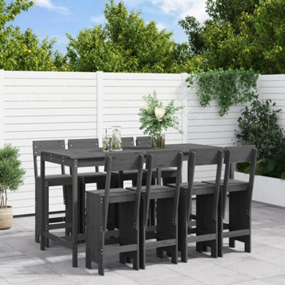 Berkfield 9 Piece Garden Bar Set Grey Solid Wood Pine - image 1