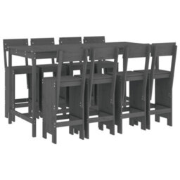 Berkfield 9 Piece Garden Bar Set Grey Solid Wood Pine - thumbnail 2