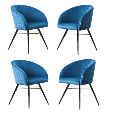 Life Interiors Set Of 4 Blue Vittorio Velvet Dining Chairs With Black Metal Legs, Quilted Design Modern Accent Chair - image 1