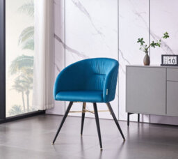 Life Interiors Set Of 4 Blue Vittorio Velvet Dining Chairs With Black Metal Legs, Quilted Design Modern Accent Chair - thumbnail 2