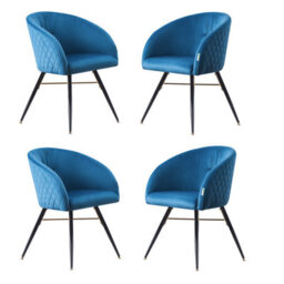 Life Interiors Set Of 4 Blue Vittorio Velvet Dining Chairs With Black Metal Legs, Quilted Design Modern Accent Chair - thumbnail 1