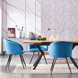 Life Interiors Set Of 4 Blue Vittorio Velvet Dining Chairs With Black Metal Legs, Quilted Design Modern Accent Chair - thumbnail 8