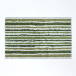 Homescapes Green Stripe Cotton Bath Mat