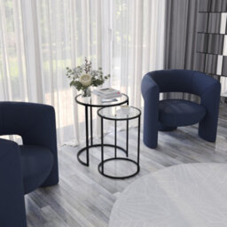 Urbn-Living Urbnliving 59Cm Height Round Nesting Side Coffee Tables Transparent Glass Top With Black Metal Leg Set Of 2 - thumbnail 2
