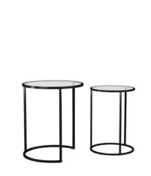 Urbn-Living Urbnliving 59Cm Height Round Nesting Side Coffee Tables Transparent Glass Top With Black Metal Leg Set Of 2 - thumbnail 4