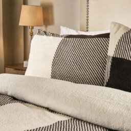 OHS Gingham Teddy King Duvet Cover Pillowcase Quilt Soft Warm Check Fleece Bedding Set - thumbnail 2
