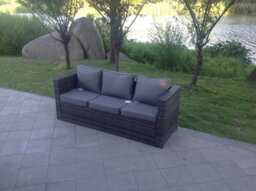 Fimous 3 Seater Rattan Lounge Sofa Patio Outdoor Garden Furniture With Seat And Back Cushion For Balcony - thumbnail 3