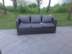 Fimous 3 Seater Rattan Lounge Sofa Patio Outdoor Garden Furniture With Seat And Back Cushion For Balcony - thumbnail 2