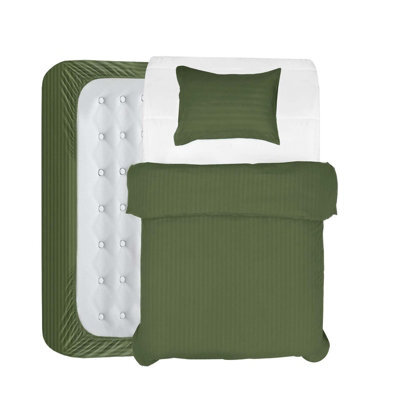 Aspire Homeware Olive Green Duvet Cover Complete Set, Reversible Modern Bedding Set, Single (L)200Cm X (W)135Cm - image 1