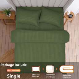 Aspire Homeware Olive Green Duvet Cover Complete Set, Reversible Modern Bedding Set, Single (L)200Cm X (W)135Cm - thumbnail 2