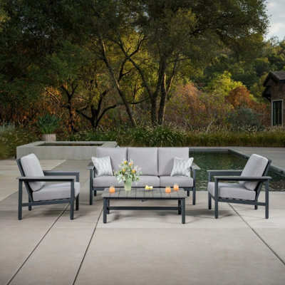 Xample Sunvilla Citadel 4 Piece Patio Seating Set Aluminium Outdoor Sofa Armchairs Table Cushions Cover Garden Furniture Set - image 1