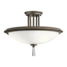 Elegant 3 Bulb Semi Flush Light With Opaque Glass And Crystal Accents In Olde Bronze Finish - thumbnail 1