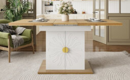 Matteo Extendable Dining Table With Storage, Wood Veneer & Sun-Relief Detail - 110-140Cm X 70Cm - thumbnail 7