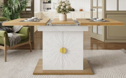 Matteo Extendable Dining Table With Storage, Wood Veneer & Sun-Relief Detail - 110-140Cm X 70Cm - thumbnail 6