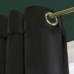 "OHS Thermal Matte Velvet Eyelet Curtains 2 Pair Of Ready Made, Black - 66"" X 90""" - thumbnail 3