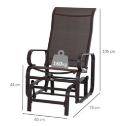 Outsunny Outdoor Gliding Rocking Chair W/ Metal Frame For Patio, Garden, Brown - thumbnail 3