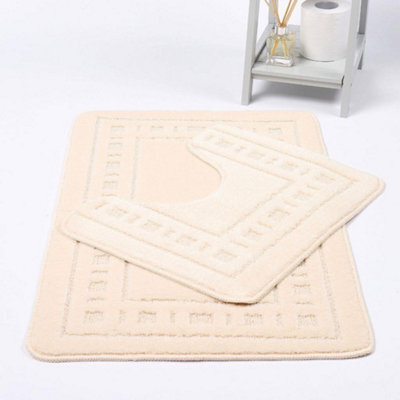 Diem Bath Mat 2 Piece Set Non-Slip Pedestal And Bath Mat Toilet Bathroom Rug -Cream